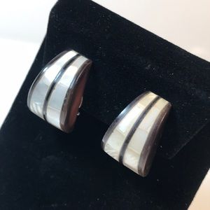 Mother of pearl inlay clip on brown earrings